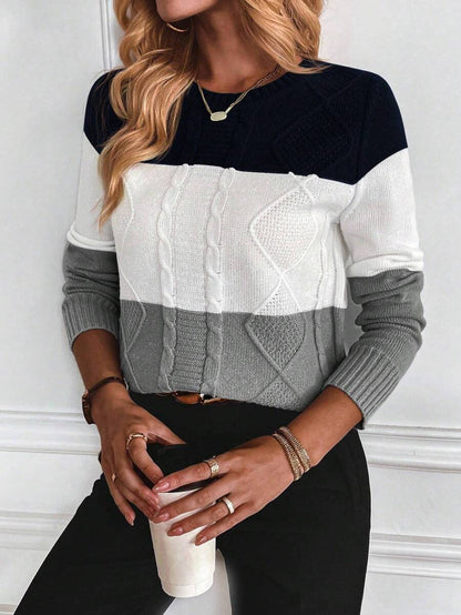 Aya | Pull en Tricot à Câbles Bicolore