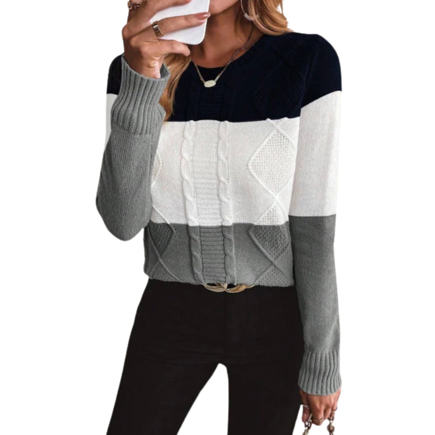 Aya | Pull en Tricot à Câbles Bicolore